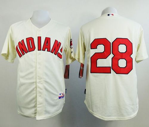 Indians #28 Corey Kluber Cream Cool Base Stitched MLB Jersey - Click Image to Close